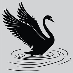 A  swan taking off from water  image silhouette design vector art and illustration