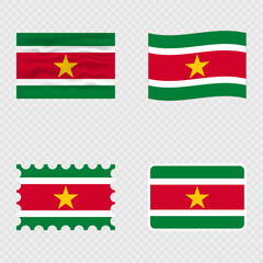 Suriname national flag in four different styles.