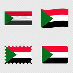 Sudan national flag in four different styles.