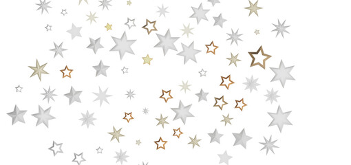 Abstract background with many stars in white and gold on a black background.