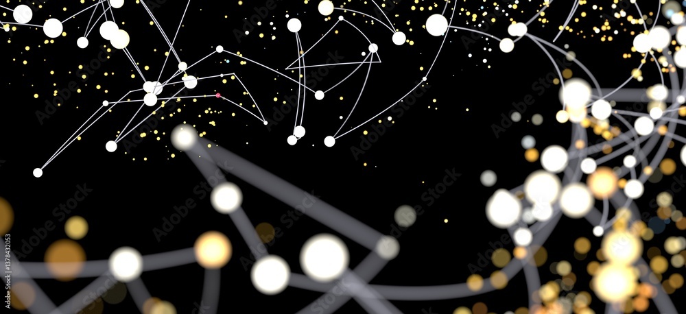 Poster glowing nodes and lines connect in a complex network. perfect for tech, ai, or data visuals.