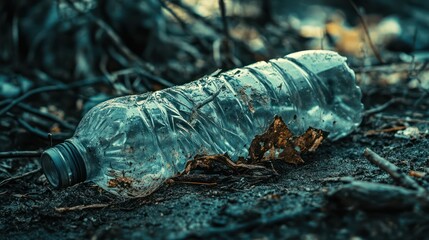 Plastic bottle litter on forest floor