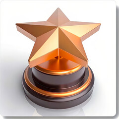 Golden Star Trophy Lying On Pedestal, Isolated On White Background, Symbol Of Achievement, Business Recognition, Award Ceremony, Corporate Success, Motivation, Leadership, Career Excellence