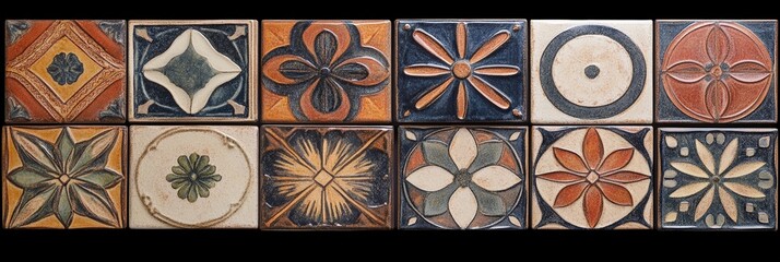 Decorative ceramic tiles featuring intricate geometric patterns