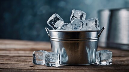 steel bucket with ice cubes