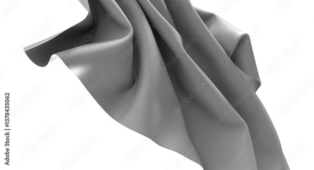 Poster a close-up of a grey fabric with a smooth texture and flowing draping.