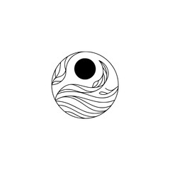 Minimalist Circle Logo: Waves, Leaves, and Sun - Abstract Design