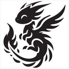 Baby Dragon vector silhouette, simple black an white baby dragon vector silhouette isolated on a white background, Cute dragon coloring page vector art illustration coloring book design