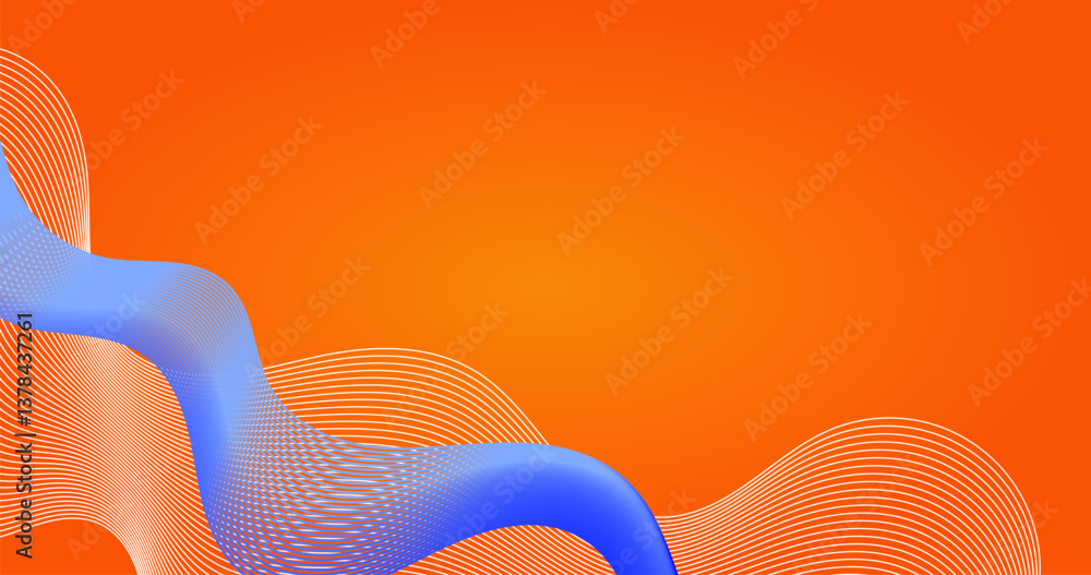 Poster abstract background with blue waves on orange background. vector illustration for text insert and bo