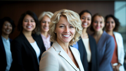 Obraz premium A group of business people smiling and looking at the camera