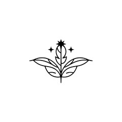 Minimalist Botanical Emblem with Star Embellishments, Elegant Design