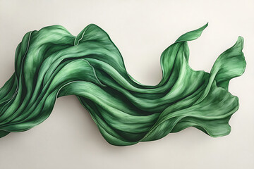 Elegant depiction of flowing green fabric meticulously rendered with shadows on a neutral background.