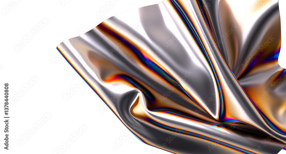 Poster shimmering iridescent fabric drapes creating a captivating abstract design