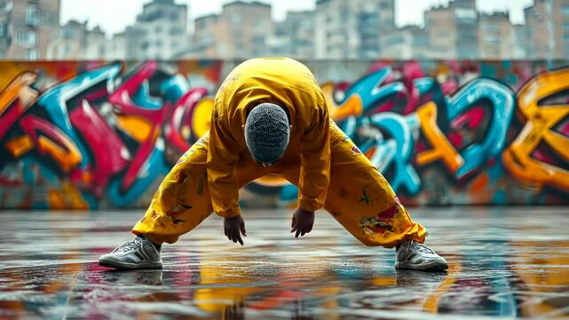 Urban dancer in dynamic street pose