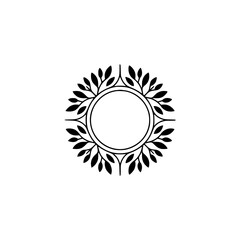 Elegant Floral Frame with Leaves, Black & White Minimalist Design