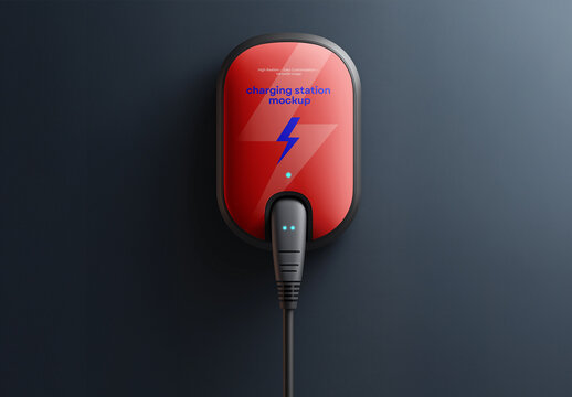 Electric Vehicle Charging Station Mockup &ndash; Modern Wall-Mount Device Template for Eco-Friendly Car Branding and Product Display