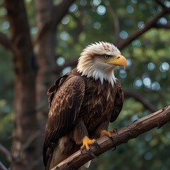 Obraz premium An eagle perched on a branch, sharp-eyed and commanding.