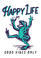 "Happy Frog with Wine Glass and 'Good Vibes Only' Text