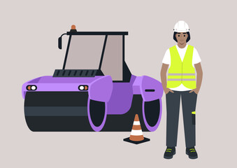 An asphalt paver engineer work effectively at a construction site, showcasing skill while ensuring safe and quality road construction