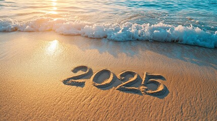 2025 written in the sand with heart symbol