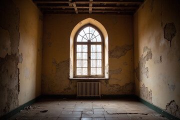 Fototapeta premium light shines through a window in an abandoned building