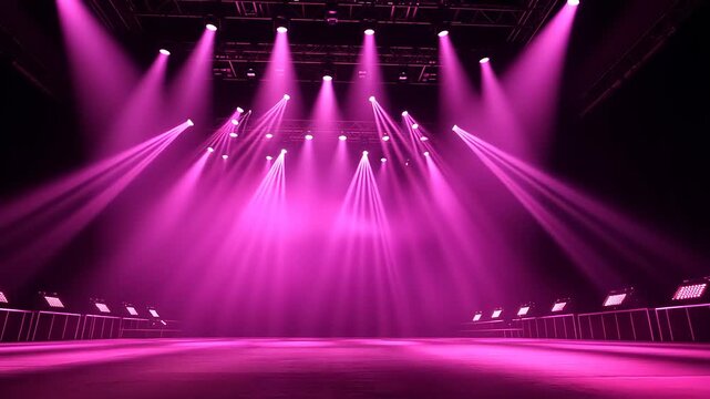 Vibrant pink stage lights illuminating an empty performance space, ready for an event or show