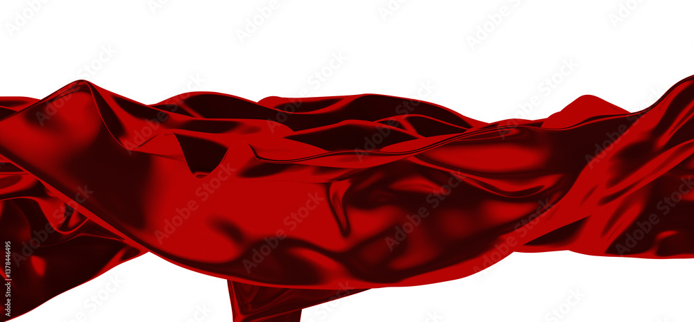 Poster a close-up shot of a red silk fabric with dramatic waves and folds against a black background. the f
