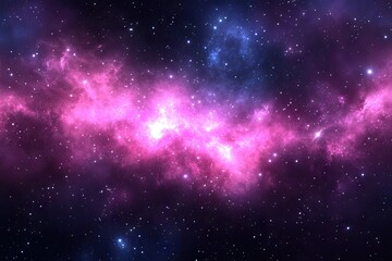 A vibrant, cosmic nebula with shades of purple and pink against a dark starlit sky