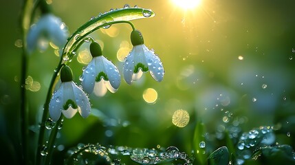 Delicate White Flowers with Morning Dew
