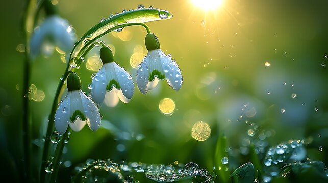 Delicate White Flowers with Morning Dew