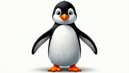 A happy cartoon penguin with an orange beak.