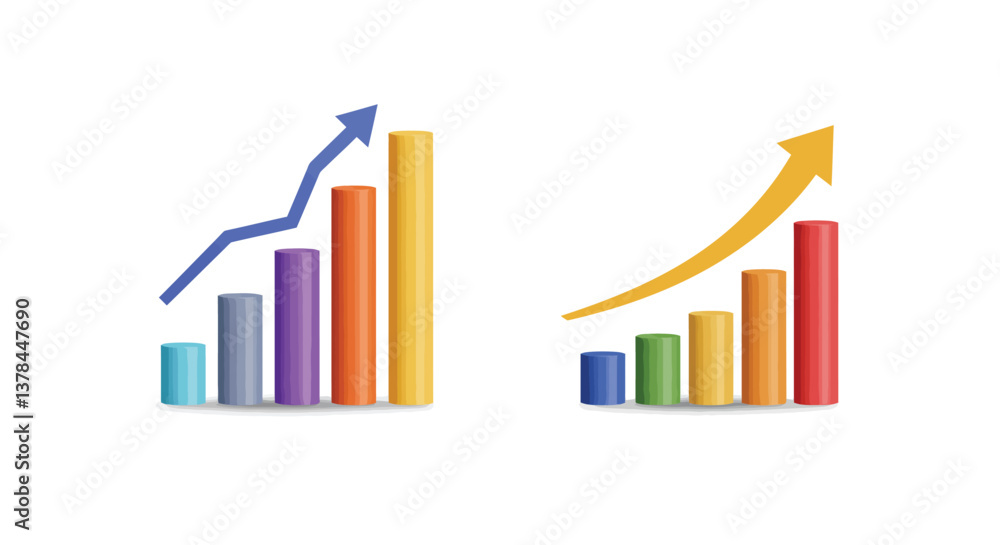 Poster bar chart transformation from growth to dynamic presentation in flat vector art