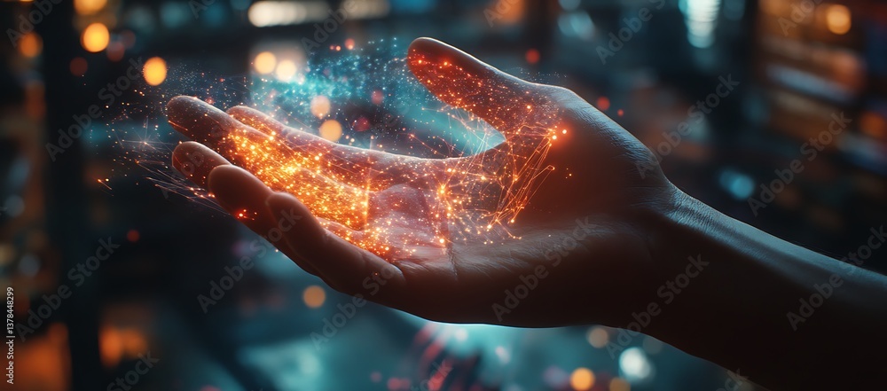 Poster businessman touching virtual ai bot interface with digital network, binary code, stock market graph,