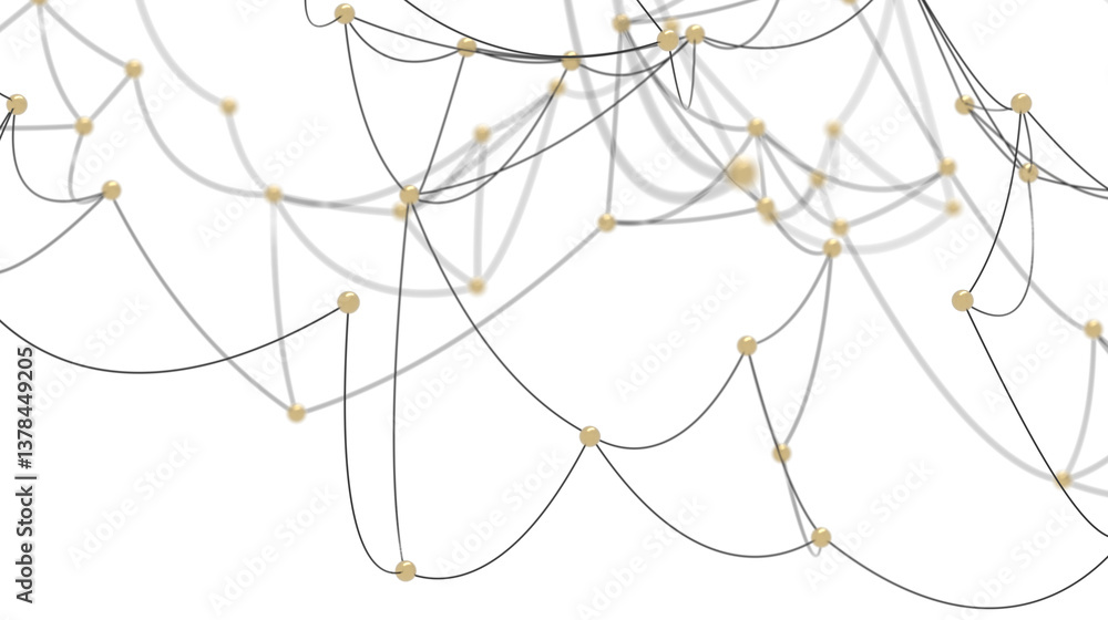 Poster abstract network with golden spheres and lines