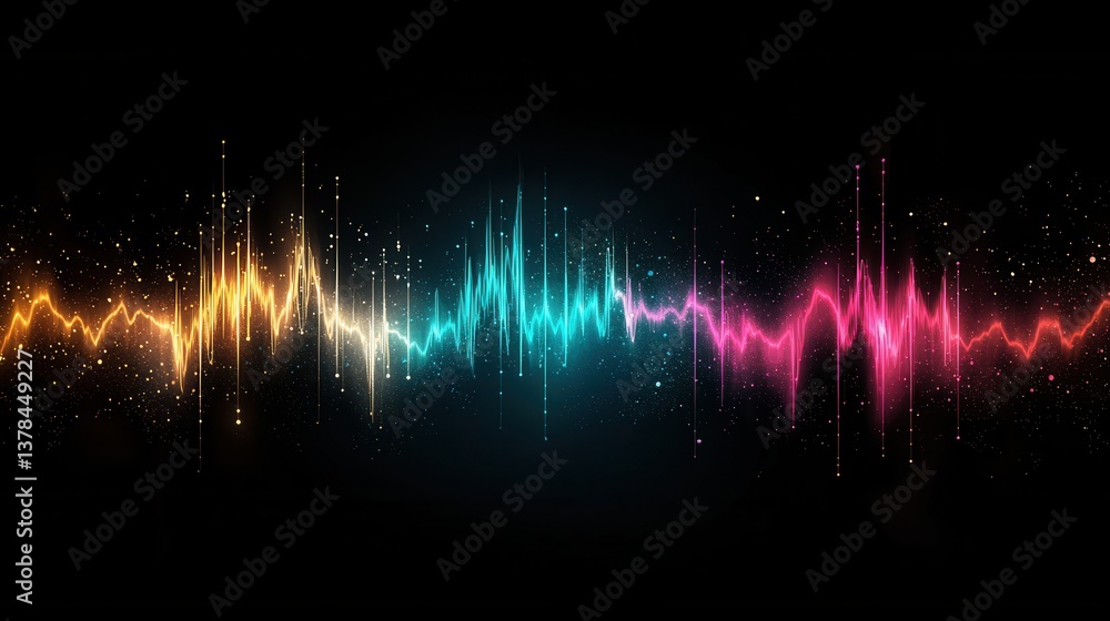 Poster hypnotic soundwave design with glowing colors and dynamic patterns for visual inspiration