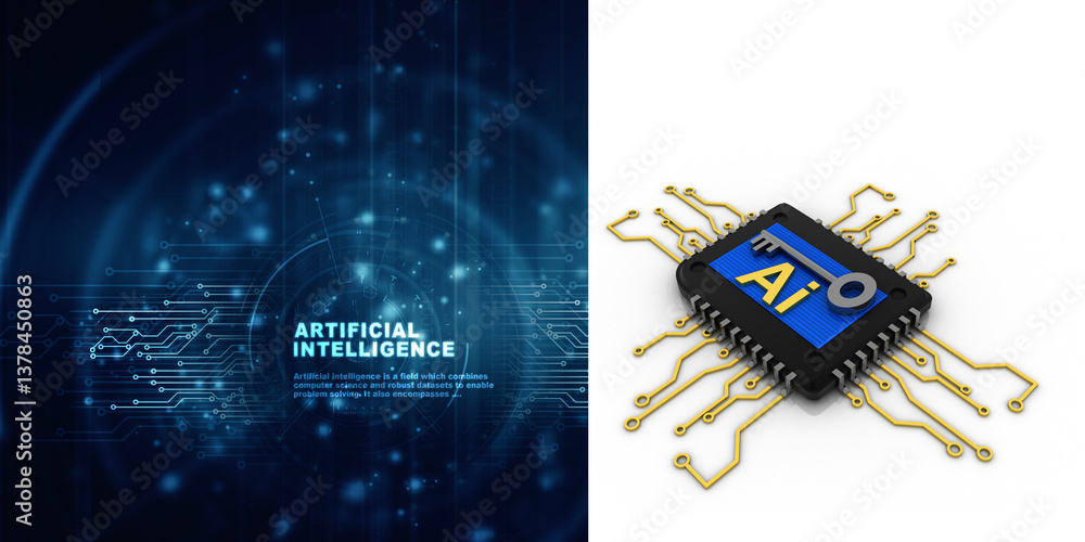 Poster 3d rendering ai on microchips