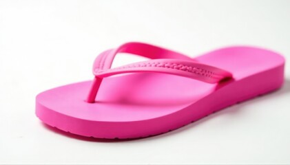 Close-up of a single pink flip-flop against a pure white backdrop , closeup, object