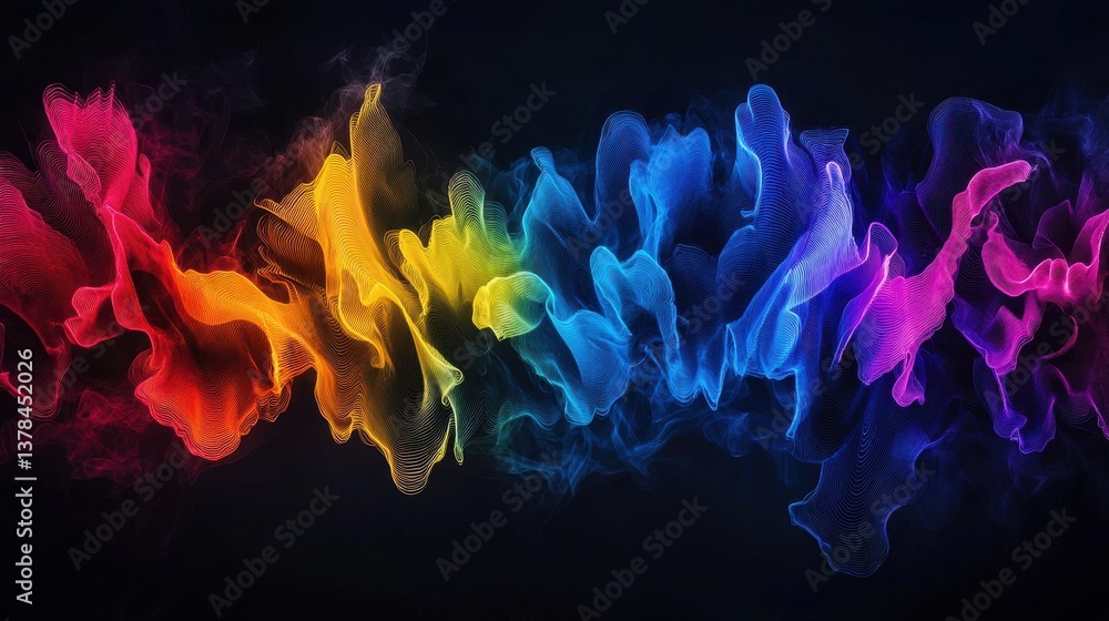Poster mesmerizing pulsating soundwave digital art in vibrant colors and flowing patterns for contemporary 