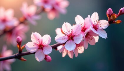 Delicate pink sakura blossoms, intricate branch pattern, background, flower, pink