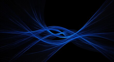 Abstract Blue Light Waves Flowing on a Black Background for Design