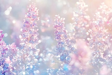 Obraz premium Lavender field in soft focus with bokeh lights and pastel colors for dreamy backgrounds