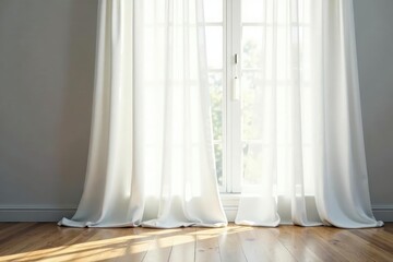 Flowing sheer white curtains, soft light diffusion , airy, curtains