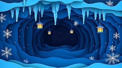 Fototapeta premium Ice Cave Winter Wonderland Lanterns.