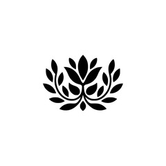 Minimalist Floral Crest: Black Silhouetted Foliage on White