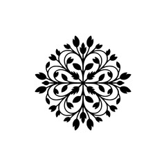 Elegant Black Floral Mandala Design on White Background