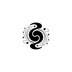 Abstract Floral Swirl Logo Design, Minimalist Black and White Ornament