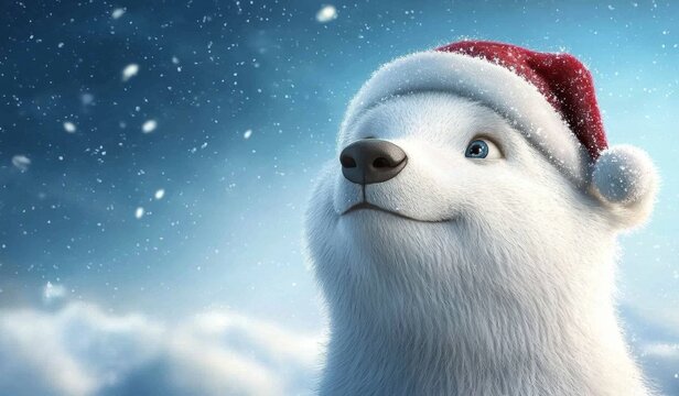 Retrato de un oso blanco navide&ntilde;o.