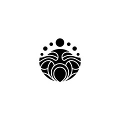 Abstract Black Emblem: Ornate Circular Design on Cream Background