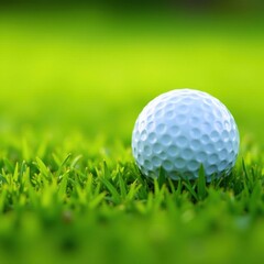 Obraz premium Golf ball nestled in vibrant green grass, sunlight, leisure, promotional