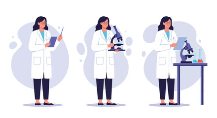 Scientist conducting experiments in a modern lab detailed vector illustration
